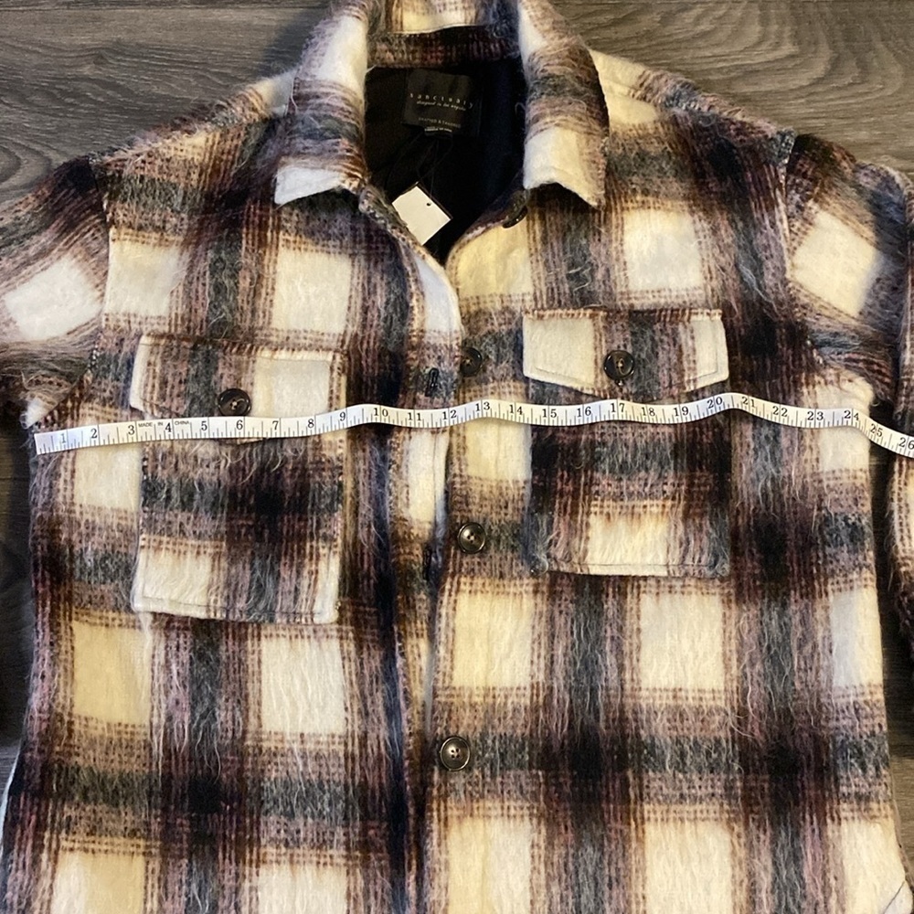 NEW Sanctuary Jacket Medium Town Flannel Shacket Plaid Pink Brown Oversized - Picture 13 of 16
